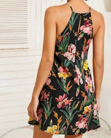 Sukienka mini letnia na ramiączkach w kwiecisty wzór