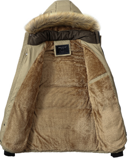 Męska kurtka zimowa ocieplana z kapturem obszytym futerkiem