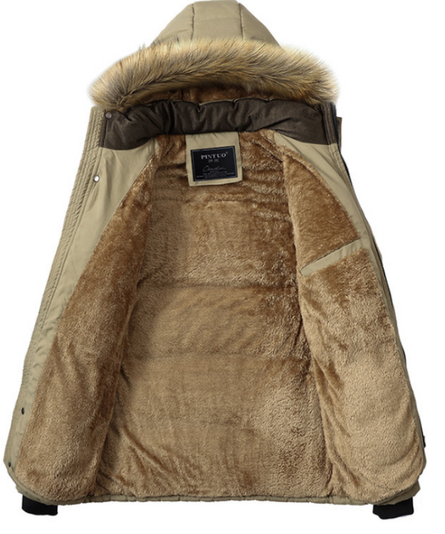 Męska kurtka zimowa ocieplana z kapturem obszytym futerkiem