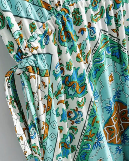 Sukienka maxi wzorzysta z przekładanym dekoltem