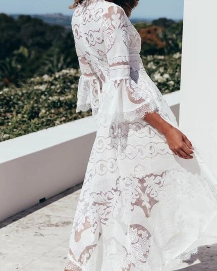 Sukienka midi biała koronkowa letnia zwiewna