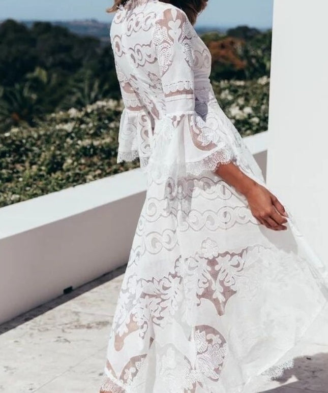 Sukienka midi biała koronkowa letnia zwiewna