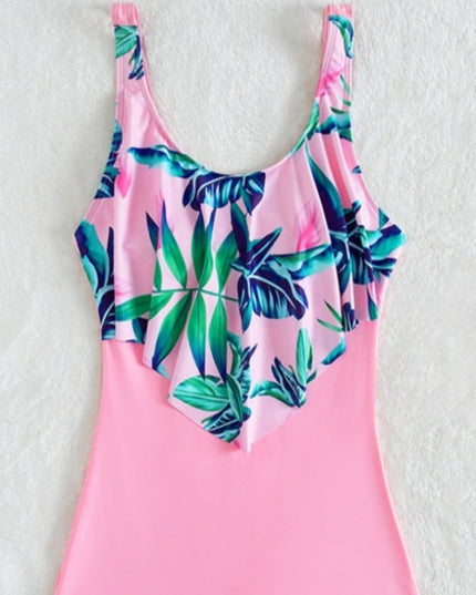 Damski jednoczęściowy strój kąpielowy różowy ze spodenkami