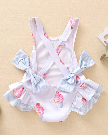 Jednoczęściowy strój kąpielowy dla dziewczynki z falbankami i kokardkami