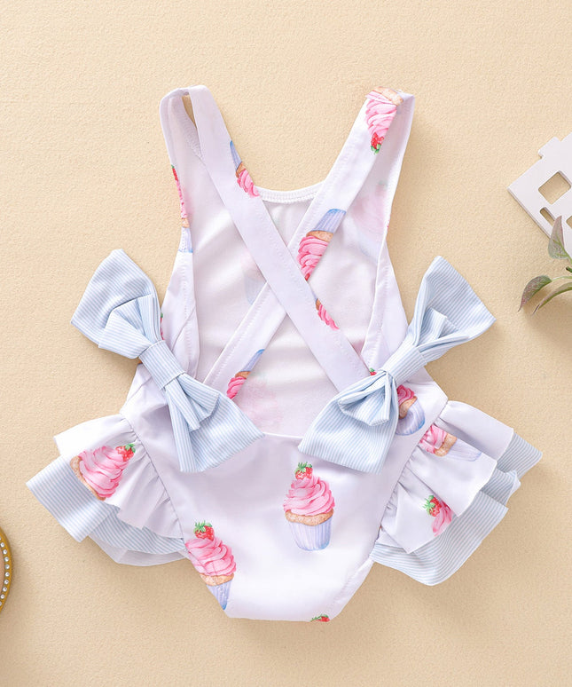 Jednoczęściowy strój kąpielowy dla dziewczynki z falbankami i kokardkami