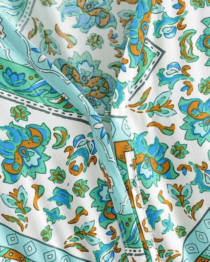 Sukienka maxi wzorzysta z przekładanym dekoltem