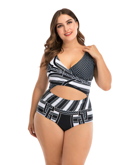 Jednoczęściowy strój kąpielowy plus size w geometryczne wzory