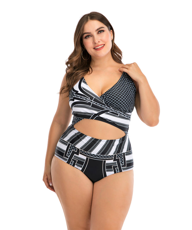 Jednoczęściowy strój kąpielowy plus size w geometryczne wzory