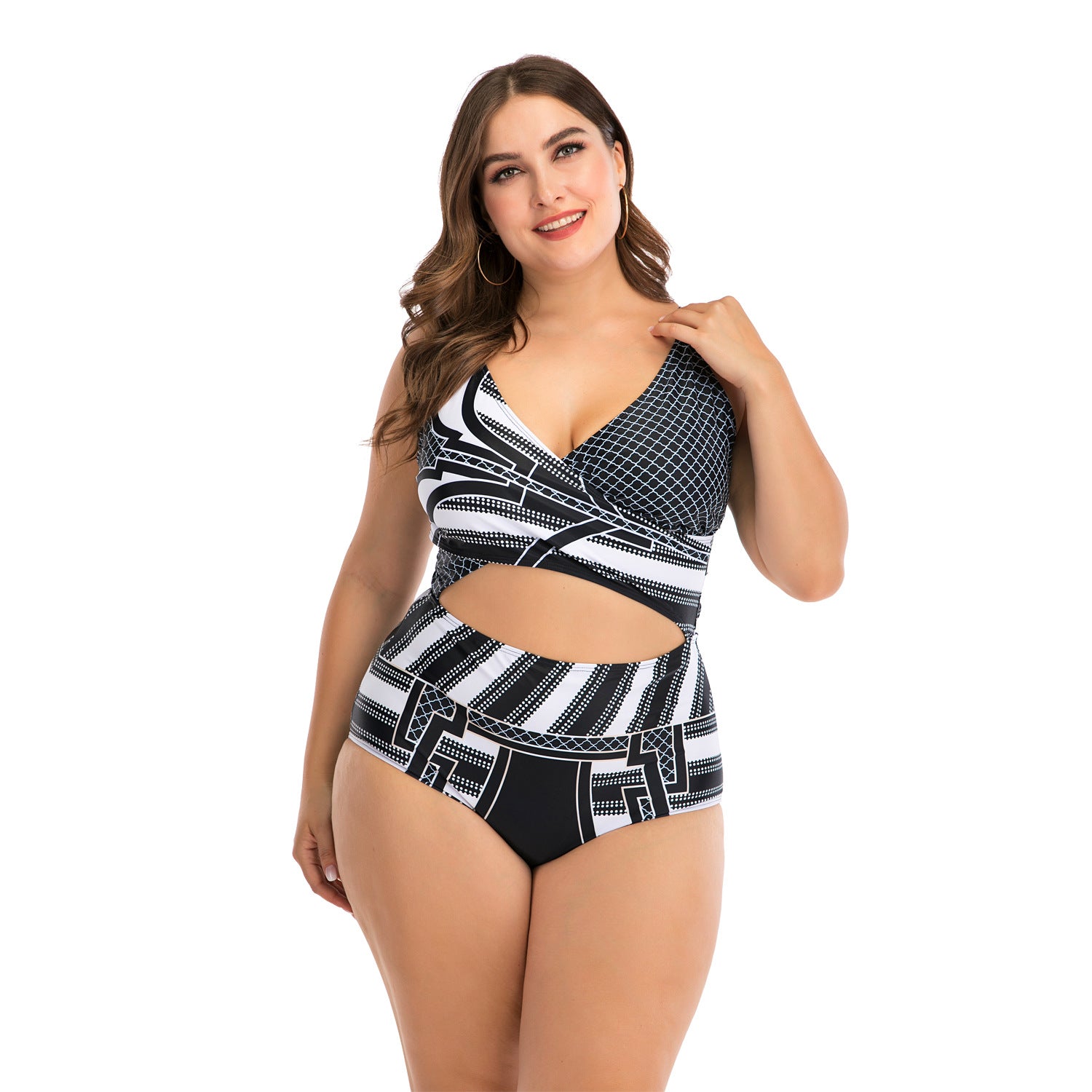 Jednoczęściowy strój kąpielowy plus size w geometryczne wzory