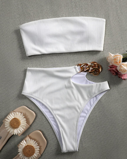 Damski dwuczęściowy strój kąpielowy bikini bandeau z łańcuszkiem