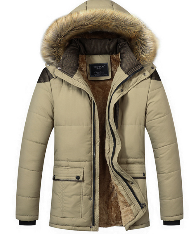 Męska kurtka zimowa ocieplana z kapturem obszytym futerkiem