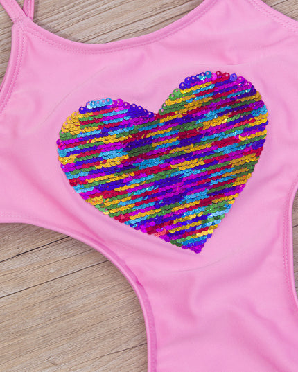 Jednoczęściowy strój kąpielowy z kolorowym serduszkiem z wcięciami