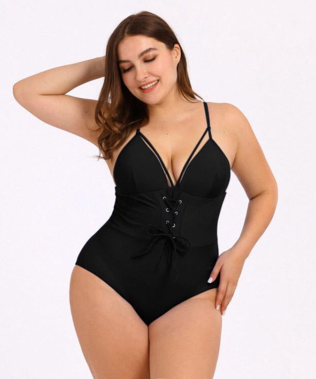Jednoczęściowy strój kąpielowy plus size z gorsetem
