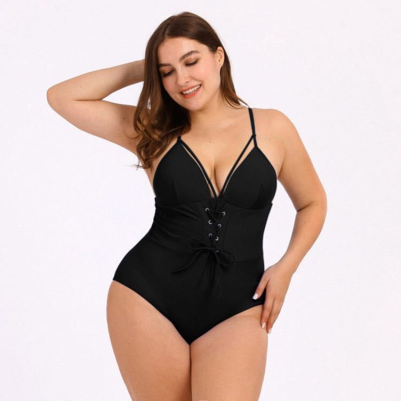 Jednoczęściowy strój kąpielowy plus size z gorsetem