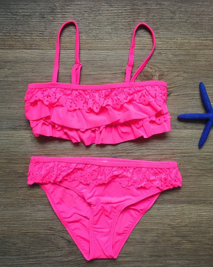 Dwuczęściowy strój kąpielowy bikini dla dziewczynek na ramiączkach z falbankami