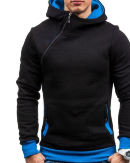 Męska bluza z kapturem dwukolorowa zapinana na skośny zamek