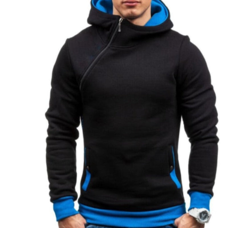 Męska bluza z kapturem dwukolorowa zapinana na skośny zamek