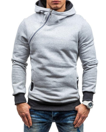 Męska bluza z kapturem dwukolorowa zapinana na skośny zamek
