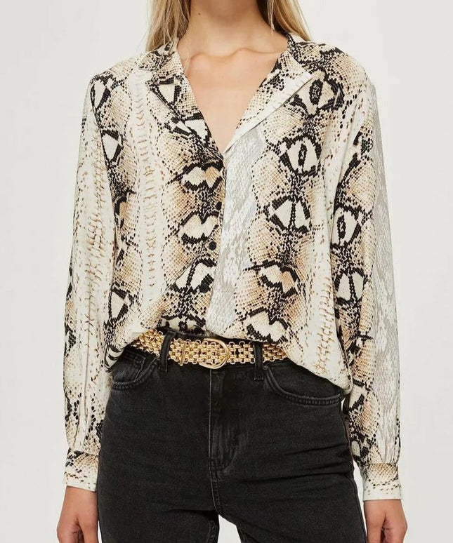 Damska koszula z długim rękawem we wzór skóry węża