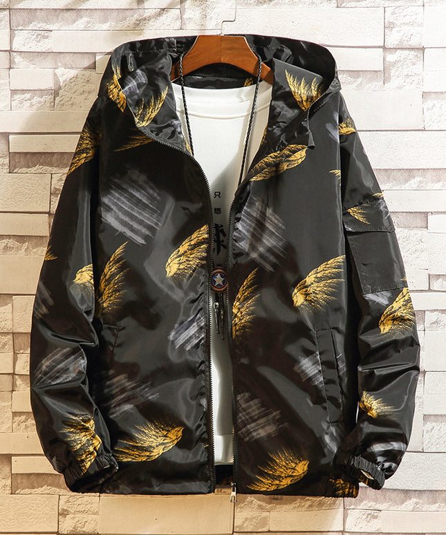 Męska kurtka przejściowa wzorzysta z kapturem