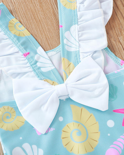 Jednoczęściowy strój kąpielowy dla niemowląt w muszelki z falbankami