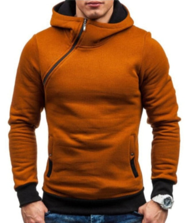 Męska bluza z kapturem dwukolorowa zapinana na skośny zamek