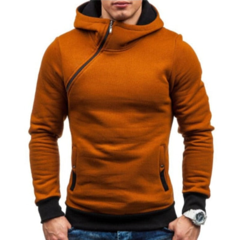 Męska bluza z kapturem dwukolorowa zapinana na skośny zamek