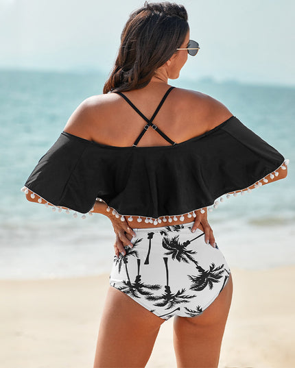 Damski dwuczęściowy strój kąpielowy tankini z odkrytymi ramionami