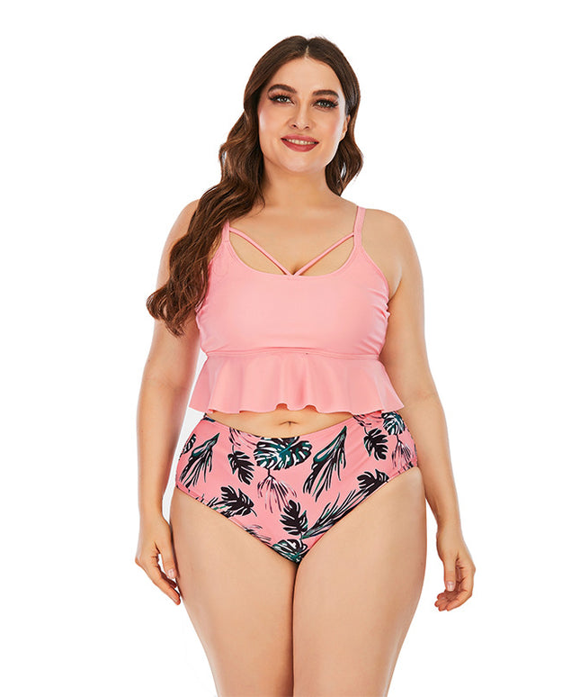 Dwuczęściowy strój kąpielowy plus size z falbanką pod biustem