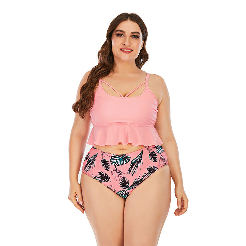 Dwuczęściowy strój kąpielowy plus size z falbanką pod biustem