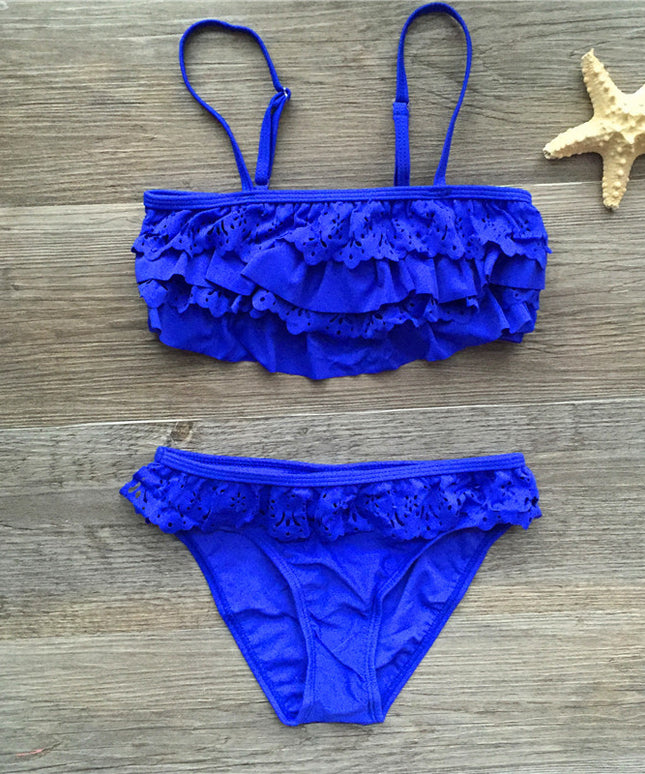 Dwuczęściowy strój kąpielowy bikini dla dziewczynek na ramiączkach z falbankami