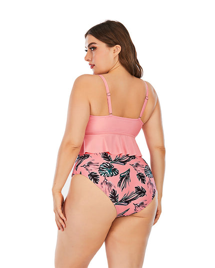 Dwuczęściowy strój kąpielowy plus size z falbanką pod biustem