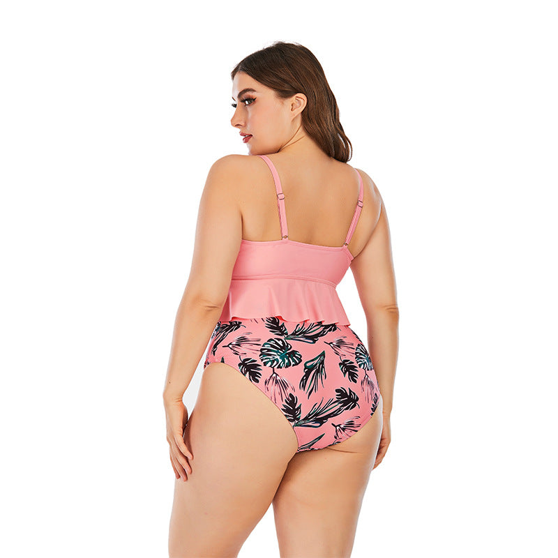 Dwuczęściowy strój kąpielowy plus size z falbanką pod biustem