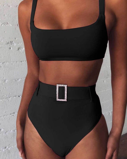 Damski dwuczęściowy strój kąpielowy bikini z wysokim stanem i paskiem