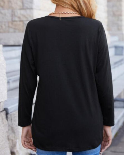 Damska koszulka z długim rękawem na zakładkę z guzikami