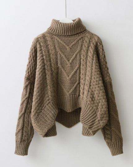 Damski sweter dziergany z golfem oversize