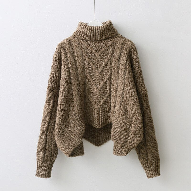 Damski sweter dziergany z golfem oversize