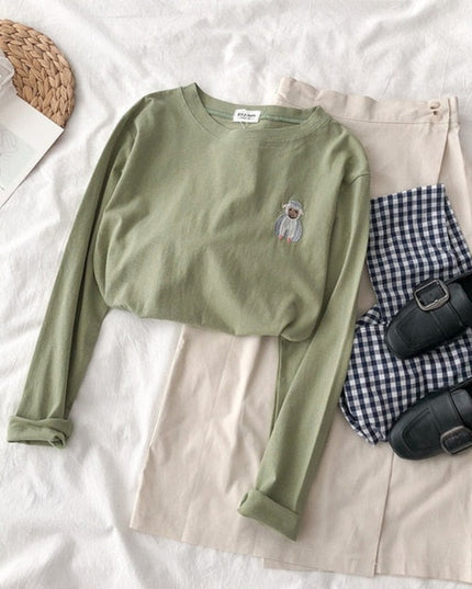 Damska koszulka z długim rękawem z naszywkami zwierzątek