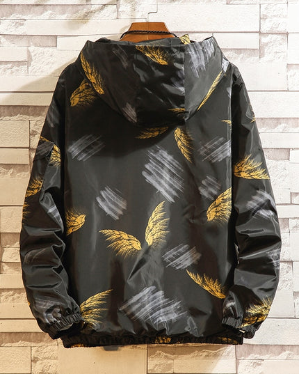 Męska kurtka przejściowa wzorzysta z kapturem