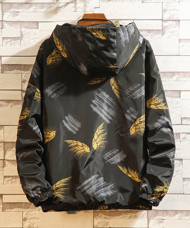 Męska kurtka przejściowa wzorzysta z kapturem