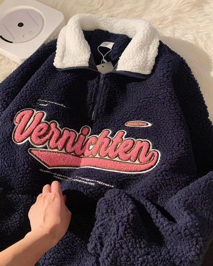 Męska bluza polarowa z nadrukiem i stójką