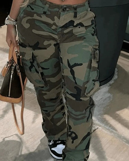 Damskie spodnie cargo we wzór moro