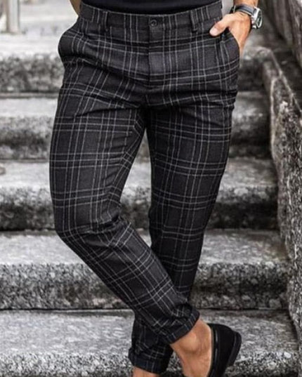 Męskie spodnie eleganckie w ozdobną kratkę