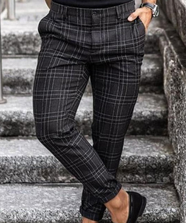 Męskie spodnie eleganckie w ozdobną kratkę