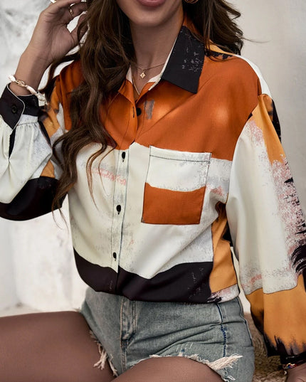 Damska koszula trzykolorowa z kieszonką