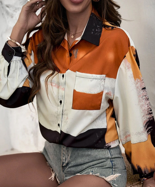 Damska koszula trzykolorowa z kieszonką