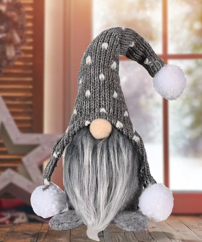 Świąteczny Bożonarodzeniowy skrzat krasnal szary z czapką w kropki