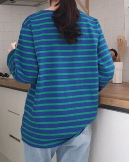 Damska koszulka oversize z długim rękawem w paski