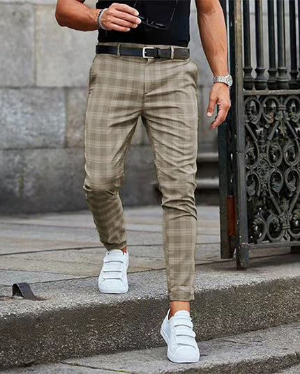 Męskie spodnie eleganckie w ozdobną kratkę