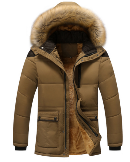 Męska kurtka zimowa ocieplana z kapturem obszytym futerkiem